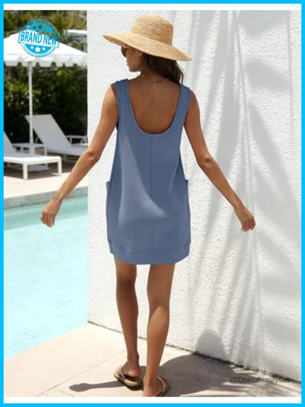 Sleeveless Backless Mini Dress with Pockets Cotton Spandex - Picture 2 of 7